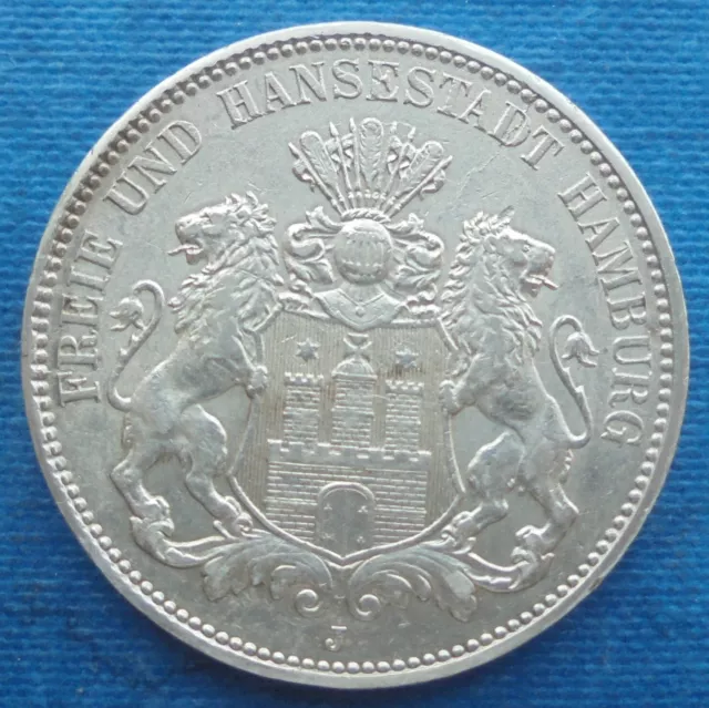 3 Mark 1908 J  Hamburg Deutsches Kaiserreich . Silbermünze