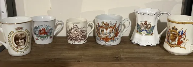JOB LOT - Antique Coronation and Jubilee Mugs Cups Royal Family, 6 In Total