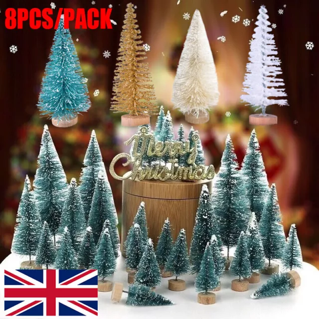 8Pcs Miniature Christmas Tree Mini Pine Frosted Sisal Trees Xmas Decor Ornaments
