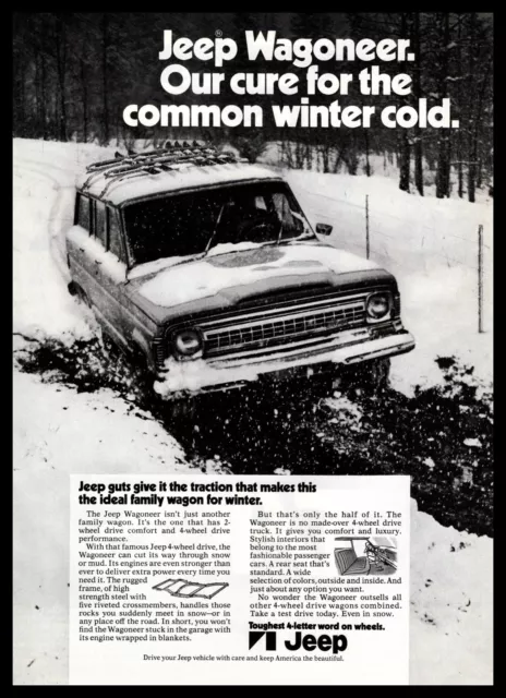 1972 Jeep Wagoneer 4x4 Four Wheel Drive "The Common Winter Cold" Print Ad