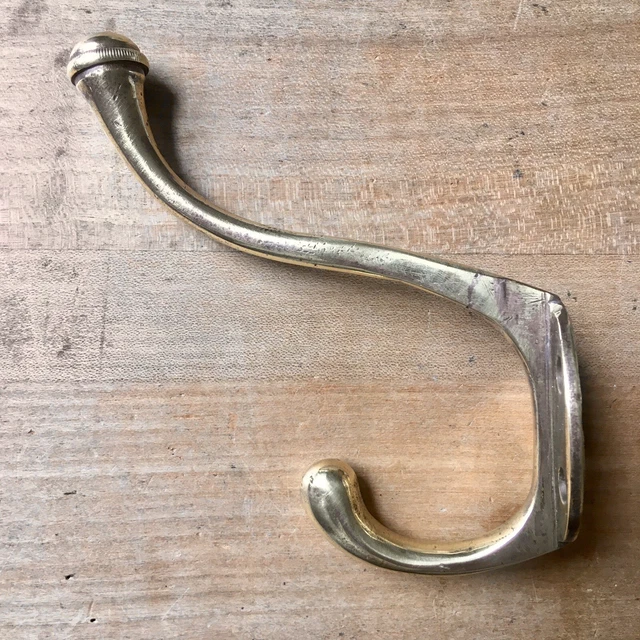 Antique Brass Coat Hook Victorian Vintage Reclaimed Old
