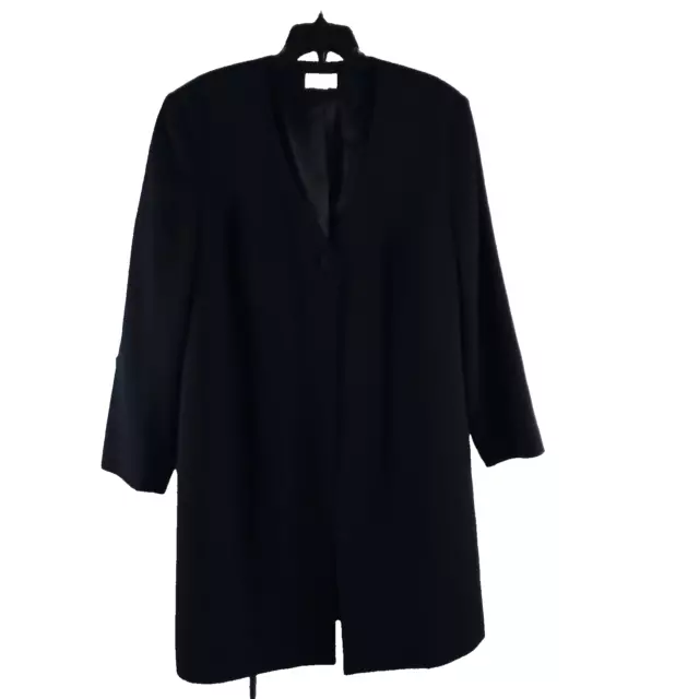 Talbots Womens Plus Size 18W or 2X Wool 1 Button Black Lined Long Blazer Jacket