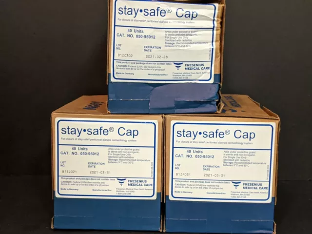 Fresenius Medical Care Stay Safe Cap No. 050-95012 - 3 Boxes-106 CAPS (EXP 2021)