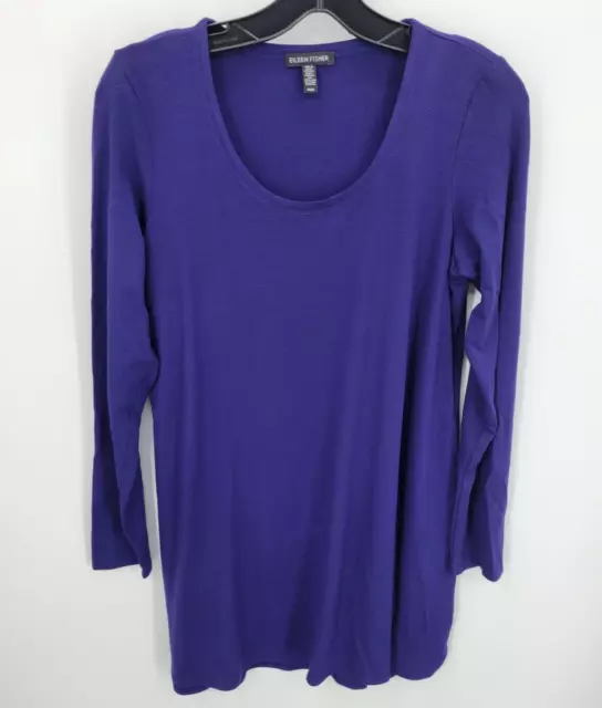 Eileen Fisher Top Womens Medium Purple Scoop Neck Long Sleeve Pullover Tunic