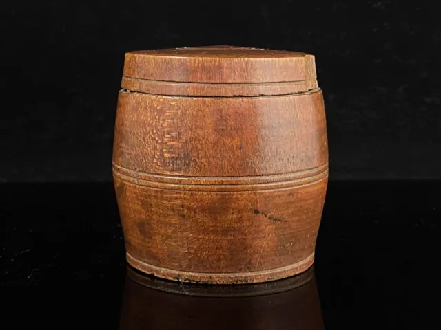 19th Century Wooden Barrel Trinket Box Turned Wood Treen Box