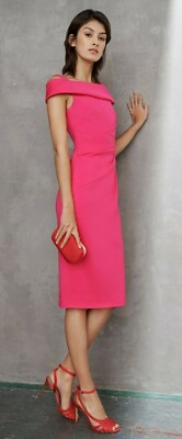NWT  Karen Millen Raspberry Pink off shoulders Pencil Midi dress 4 $295
