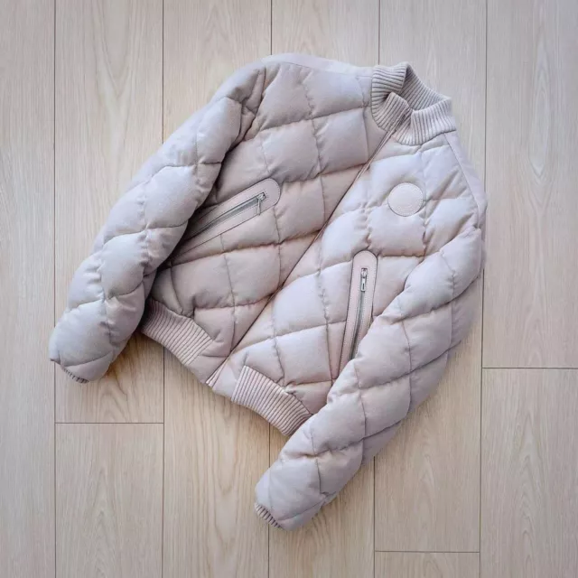 NEW Hermes Women Beige Quilted Leather Cashmere Down Puffer Bomber Jacket FR 34