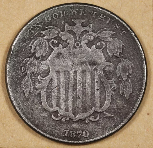 1870 Shield Nickel.  VF Detail.   195733