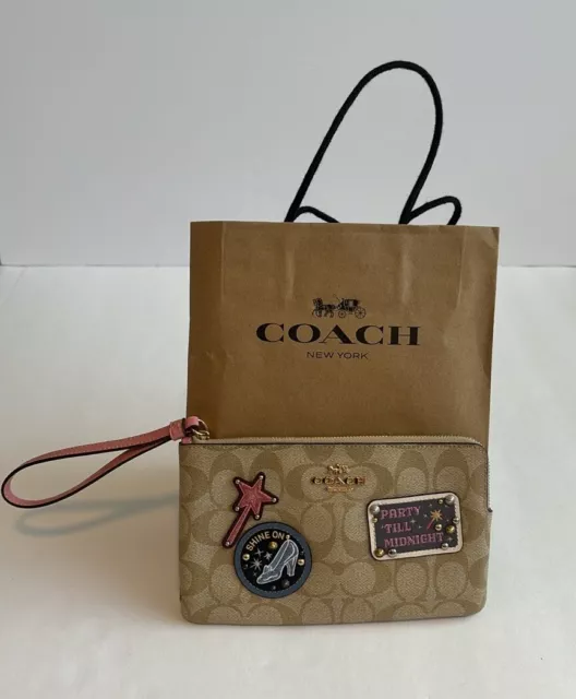 Disney X Coach Large Corner Zip Wristlet In Signature Canvas With Patches C3358