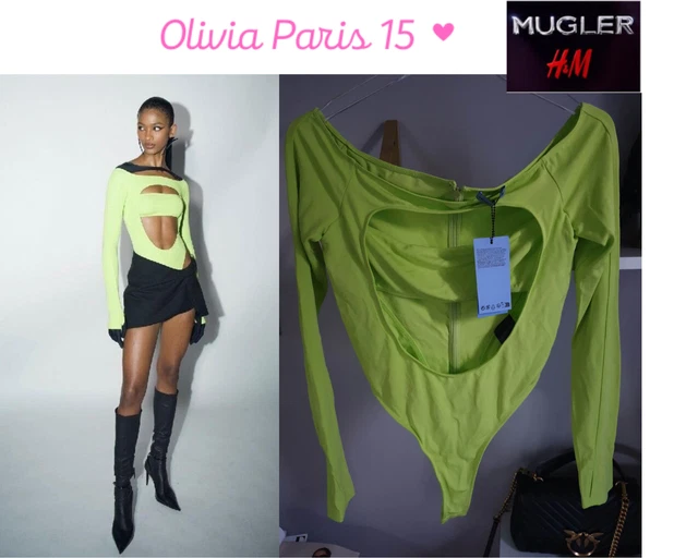 Corpo verde acido H&M HM x Mugler ritagliato nuovo con etichette 40eu 12 uk in mano inviato lo stesso giorno
