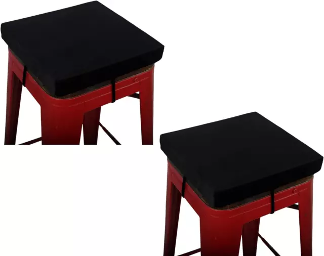 Bar Stool Cushion 2 Pack Square Small Kids Chair Pad with Ties 12”X12”X2” Black