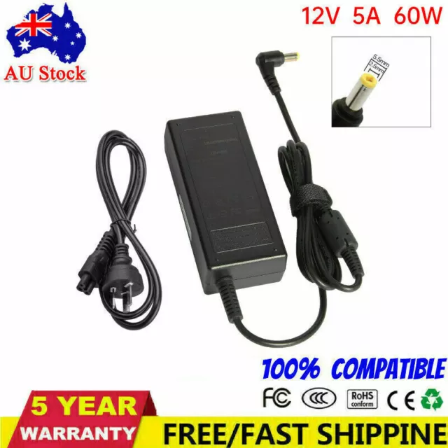 12V 5A AC DC Power Supply 5 Amp 12 Volt Adapter Charger LCD Screen 5.5mm * 2.5mm