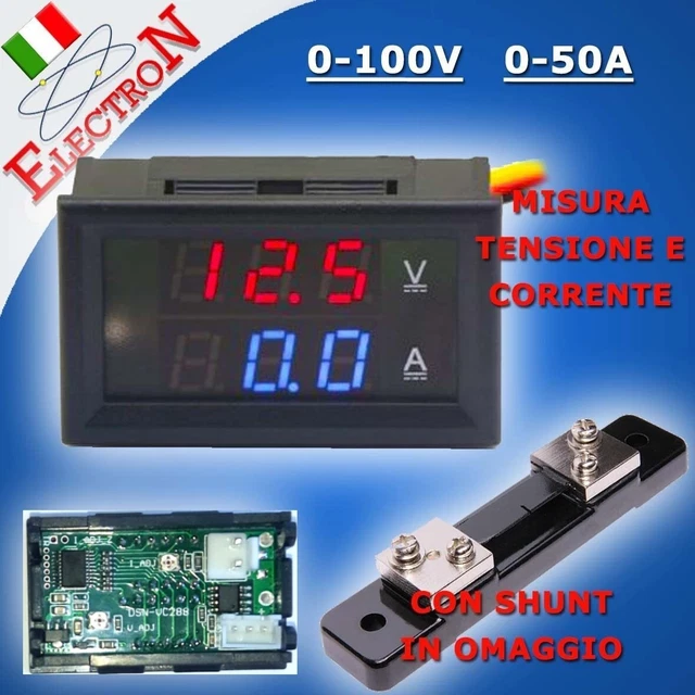 Voltmetro Amperometro LED Digitale Doppio DC0-100V Con Shunt 50A/100A