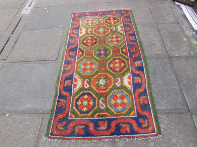 Antique Hand Made  European Spanish Wool Green Rug Runner 175X87cm