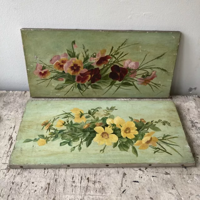 Pair Of Antique Victorian Oil Flower Paintings On Canvas -  M Lawson