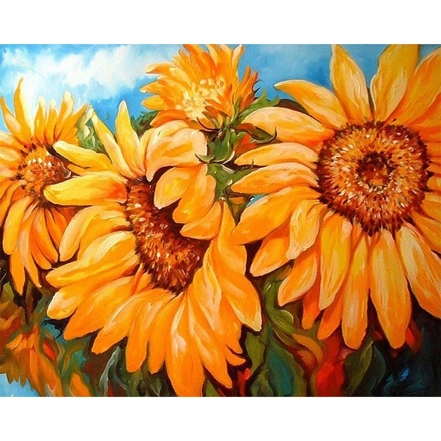 Kits de pintura al óleo de girasol por números hágalo usted mismo pintura a mano decoración artística de pared (M977) HY#U