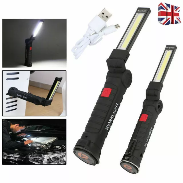 COB LED Magnetic Work Light Rechargeable Inspection Torch Lamp Flexible Cordless