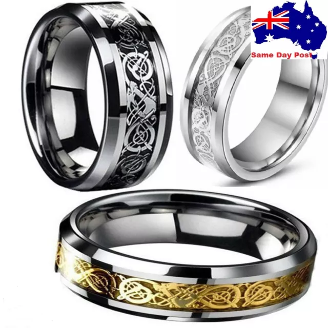 Fashion Men's Silver Gold Black Celtic Dragon Stainless Steel Wedding Band Ring