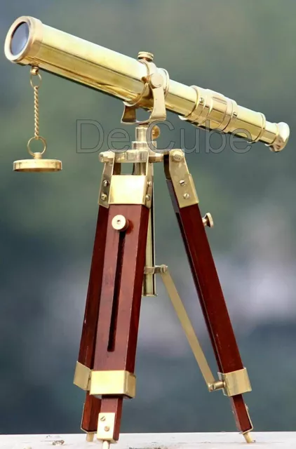 Messing Teleskop Mit Holz Dreibeinstativ Maritim Nautisch Vintage Schreibtisch
