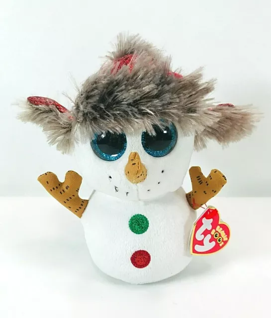 Ty Beanie Boos Buttons White Snowman Plush Toy Holiday Christmas Red Glitter Cap