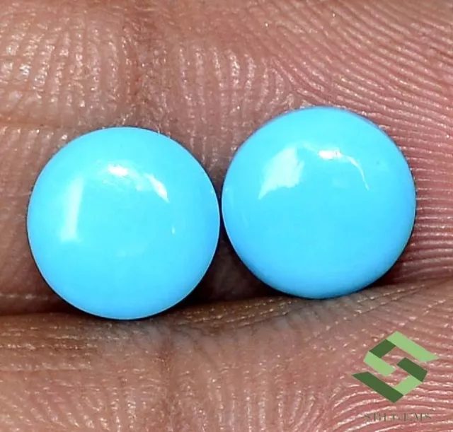 8 mm Natural Sleeping Beauty Turquoise Round Cabochon Pair 2.61 CTS Loose Gems