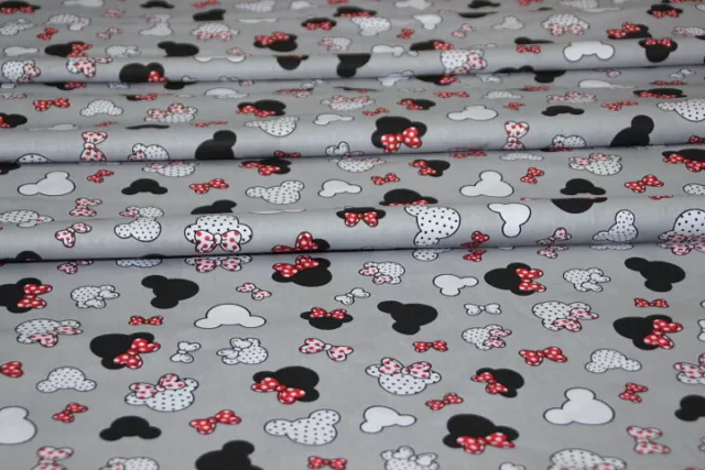 100% Cotton Grey Black Red Mickey Mouse Disney Fabric