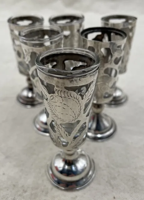 Vintage Sterling Silver Cordial Shot Glass Set Of 6 Roses .925
