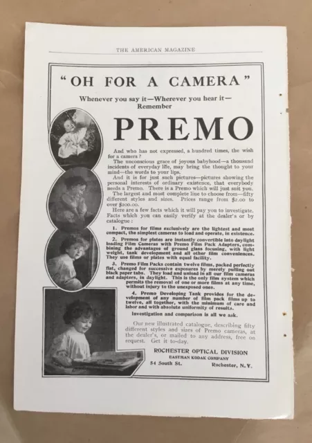 Premo camera ad 1908 original vintage 1900s illus art Rochester Eastman Kodak