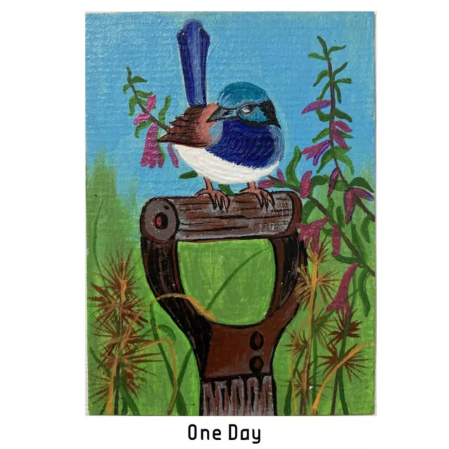 ACEO ORIGINAL PAINTING Mini Collectible Art Card Animal Bird Nature One Day Ooak