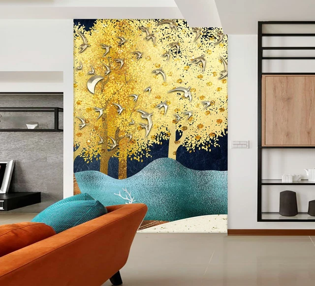 3D Golden Leaves And Deers 1198 Wall Murals main image 1