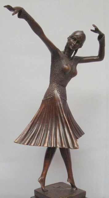 Estatua Bailarín Art Deco Estilo Art Nouveau Estilo Bronce sólido Firmado 3