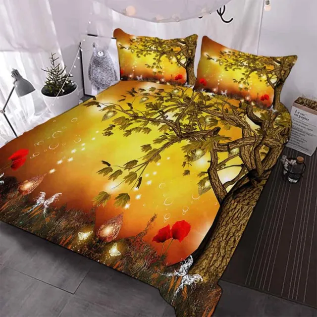 Shining Flowers And Leaves 3D Quilt Duvet Doona Cover Set Pillow case Print