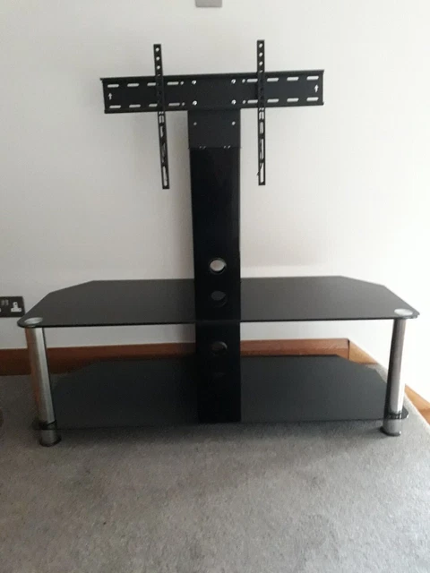 TV Stand Black Glass, Chrome Legs - AVF