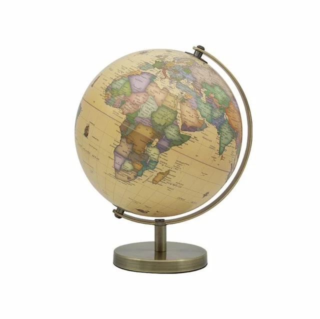 Antiguo Estilo De Colección Pequeño Globo Sobre Base De Metal Atlas Escritorio Adorno *
