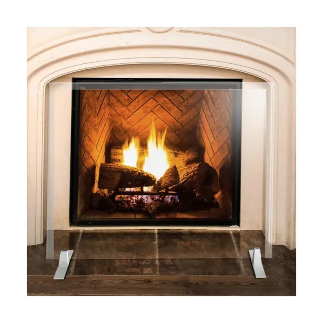 Premium Tempered Glass Fireplace Screen with Exclusive Beveled Edge | 26" H x...