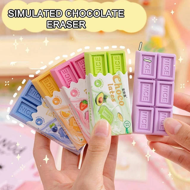 4Pcs  Random Cartoon Cute Rubber Fun Creative Chocolate Eraser Student Supplies
