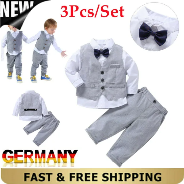 Baby Junge Gentleman Outfits Taufanzug Hochzeitanzug Langarmshirt+Weste+Hosen DE