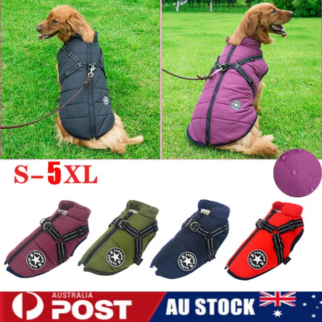 Large Dog Jacket Padded Waterproof Pet Clothes Warm Reflective Vest Coat Winter