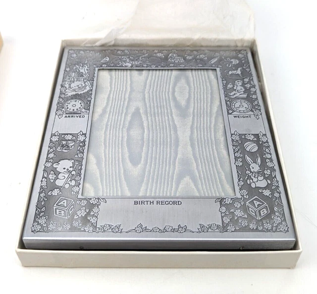 Vintage M W CARR Baby Birth Record Picture Frame Silver Tone Time  SS 6x5"