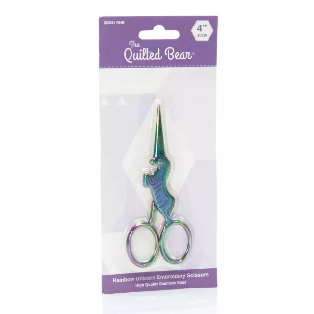 The Quilted Bear Rainbow Unicorn Embroidery/Nail Straight Scissors 4"