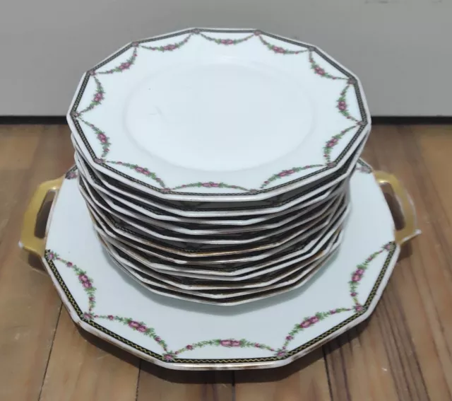 🍀Grand plat en porcelaine et 12 assiettes