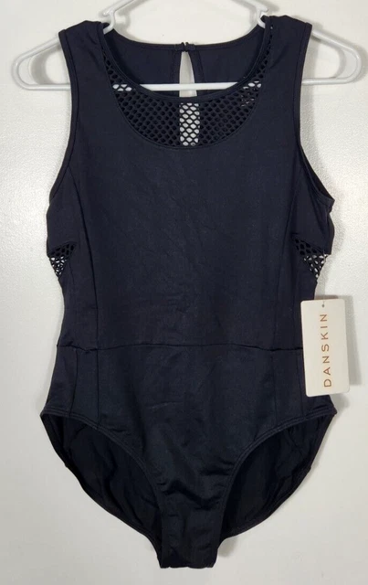 Danskin Women's Size Large (12/14) Rich Black Sport Mesh Sleeveless Leotard