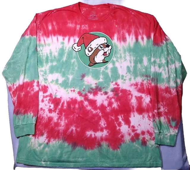 BUCEES SHIRT ADULT Size 2X Red Green White Tie Dye Christmas Long