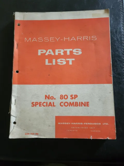 Vintage Original 1952 Massey Harris Ferguson 80 SP Special Combine Parts Manual