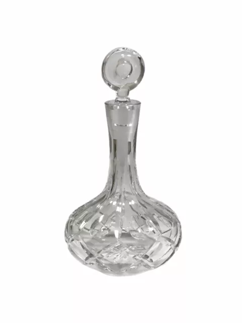 Crystal Cut Glass Thumbprint Triangle Liquor Decanter Wine Carafe w Stopper