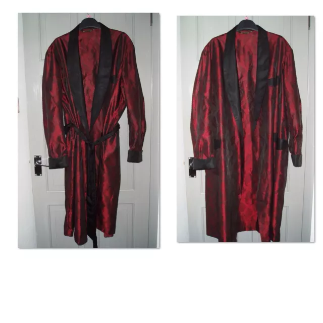 Vintage Tootal Paisley Dressing Gown Smoking Jacket Size 48 large red house coat