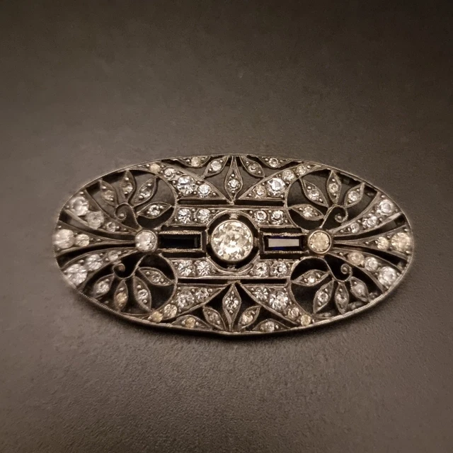 Broche Ancienne Art Déco Années 1920-30 - Argent Poinçonné, Pierre Violette Et Marcassites