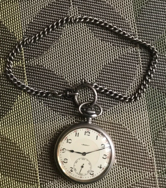 Montre Gousset DOXA Argentan Médaille D'Or Milan 1906 Avec Chaîne - Vintage Rare