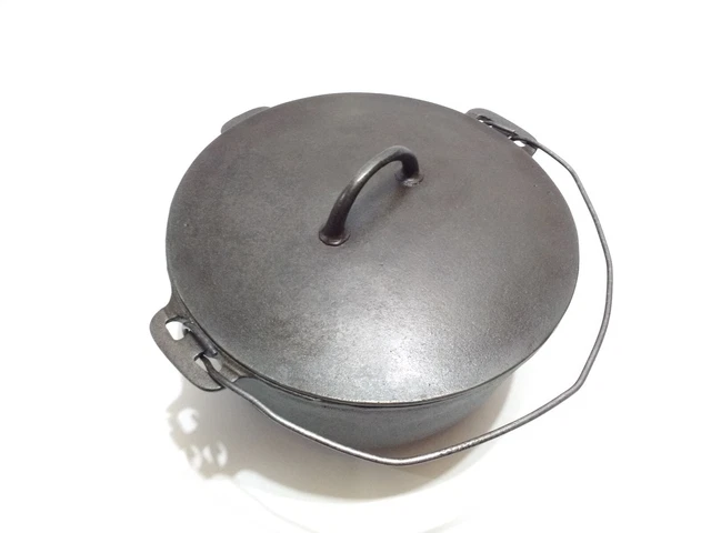 Vtg #10 Cast Iron Dutch Oven Made Modified GRISWOLD Mold w/ ERIE STYLE Flat Lid