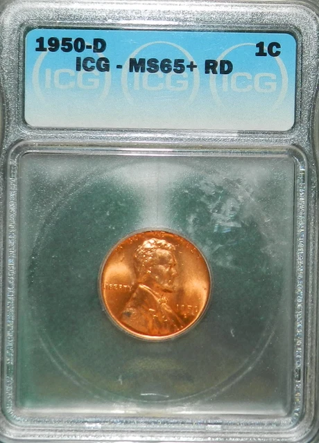 1950 D Lincoln Cent MS65+ plus Red RD ICG Unc BU Wheat Penny [19]